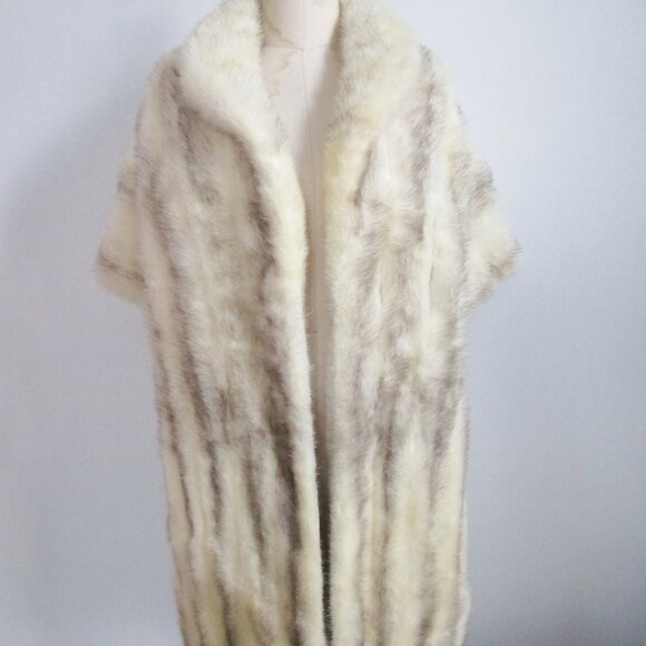 Cross Mink Fur Stole Open Front Very Long Cape Style Real Fur - Picture 3 of 9